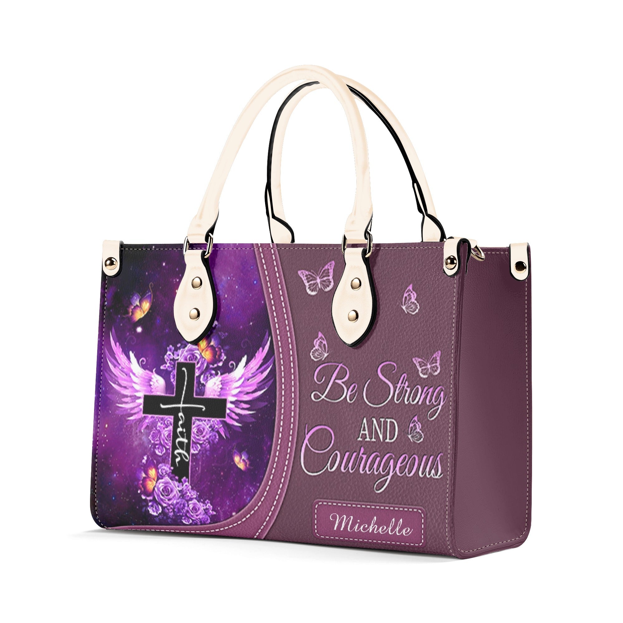 Be Strong And Courageous Leather Bag, Personalized Leather Bag With Bible Verse. BLAF09